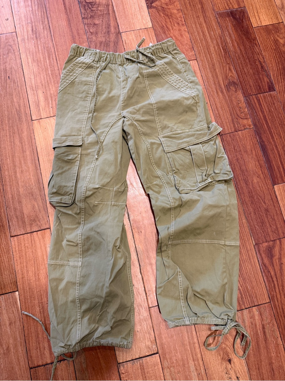 Women’s Zara Olive Cargo Pants with Drawstring Ankles